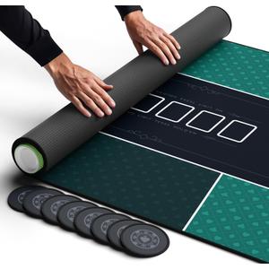 Newverest Poker Table Top 70" x 35", Texas Hold'em Poker Mat for Home Game Nights Up to 10 Players, Blackjack, Casino | Poker Topper for Tables in Zipper Storage Bag with 8 Coasters in Gift-Ready Box