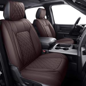 Aierxuan Car Seat Covers for Dodge Ram Custom Fit 2009-2025 1500, 2010-2025 2500/3500 Crew Quad Regular Cab Heavy Duty Truck Pickup Waterproof Leather with Split Bench 40/60(Full Set/Brown)