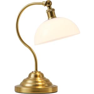 KARTOOSH Cordless LED Table Lamp, 180 Swing Arm Desk Lamp, Battery Operated,Dimmable/3 Color, Vintage Rechargeable Table Light for Living Room,Bedroom,Bedside, White Shade, Brass