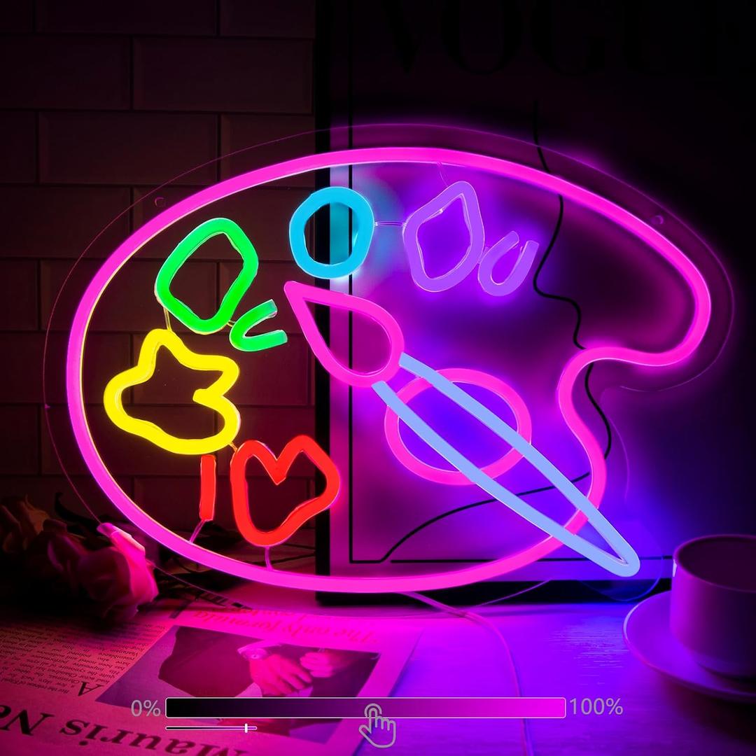 Paint Palette Neon Sign For Wall Decor Studio Room Led Lights, Pink Draw Decor Neon Signs Aesthetic Operated Light For Door Decorations, Drawing Room Accessories Neon Sign