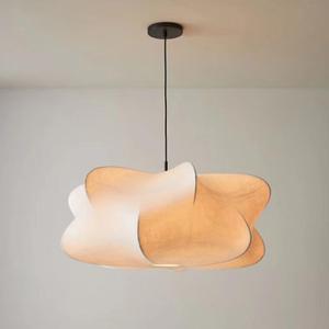 MIXL-Imitation Silk Pendant Light,White Shade Fabric Minimalist Chandelier,Dining Table Hanging Light Fixture,Wabi Sabi Style Pendant Lamp for Living Room Bedroom, 19.69"W