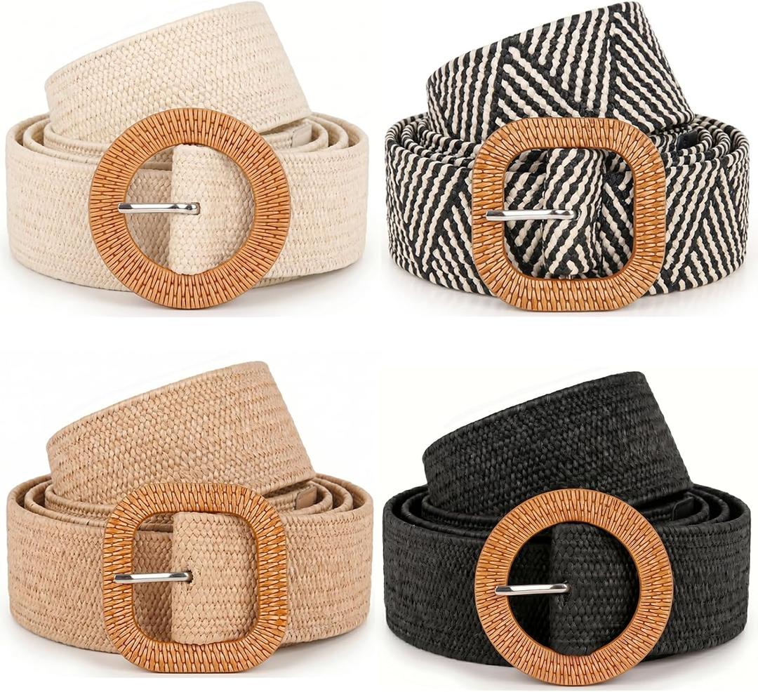 Rrwin Rattan Straw Raffia Summer Belts for Women 2026 Elastic Stretch Woven Waist Wide Band