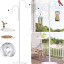 Upgraded 74" Shepherd's Hook Stand PlantBird FeederWhite Wind Chime Hanger Stand, Waterproof Metal & Adjustable-Height Standing Pole Holder for Wreath, Indoor & Outdoor2 Placement Racks