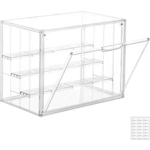 Attelite Acrylic Display Case,Upgrade 4 Tiers Clear Display Case with 3 Adjustable divider, Stackable Large Storage Box with Magnetic Door for Collectibles Action Figures