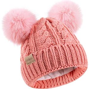 Kids Winter Beanie Children’s Warm Knitted Fleece Lined Ski Pom-Pom Warm Knit Hat for Boys & Girls 3-4 Years