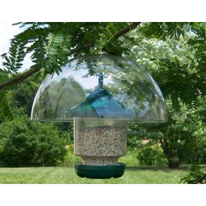 Songbird Essentials Unbreakable 12 Inch Hanging Bird Feeder Baffle - Clear Plastic Dome Cover Protects Nectar - Resists Squirrel Damage