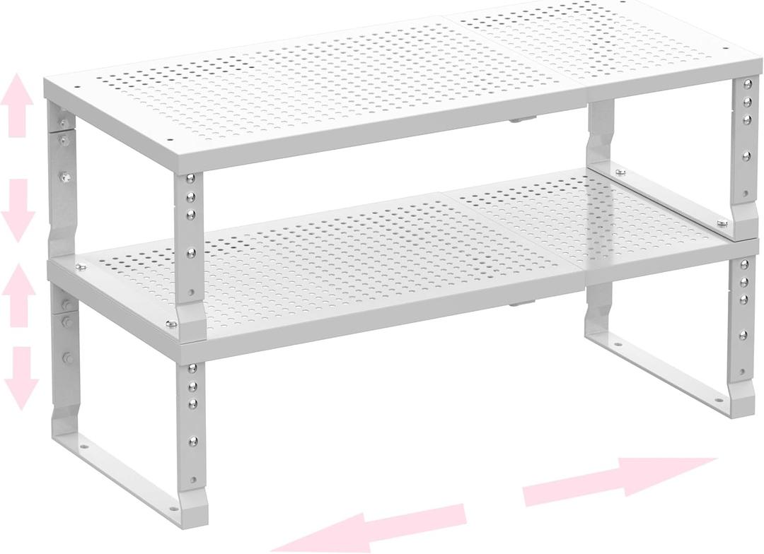 Asiingkel Metal Stackable Expandable Storage Shelf - Multi-Functional Home Storage Shelf, Suitable for Kitchen, CabinetBathroom, Office, Garage, etc.2PACKS/White/Large