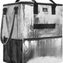 Large Reusable Grocery Bag On Wheels, 130L Foldable Tote, 5 Swivel Wheel Shopping Trolley with Multiple Pockets, Zippered Top, Folds Flat for Storage, for Shopping, Laundry, Camping, Moving, Silver