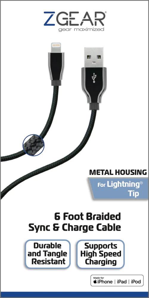 6 Foot Braided Sync & Change Cable for Lightning Tip