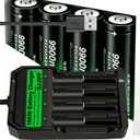 4pcs 18650 NiMH Rechargeable Battery,Universal 3.7V Li-ion Batteries Charger for 18650 26650 18500 14500(Button Top)