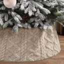 28 Inch Christmas Tree Collar Khaki Plush Faux Fur with Crossed Diamond Pattern, Soft Boho Xmas Tree Ring Tree Skirt for Christmas Artificial Trees Holiday Party Home Decor