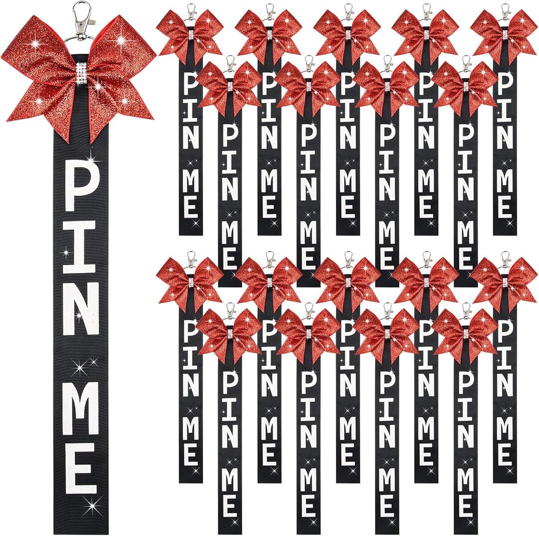 Aileam Pin Me Ribbon Cheer Bag Bow Keychain Cheerleading Pin Holder Cheer Accessories (18pcs-red/Black)