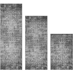 Kitchen Rugs Sets of 3 Non Slip Washable Kitchen Mats for Floor 3 Piece Set Blueish Black Kitchen Mat Set Boho Runner Carpets Absorbent for Laundry Room Hallway Sink Front Door (20"x32"+20"x48"+20"x59")