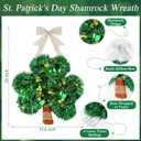 RattanView St Patricks Day Shamrock Tinsel Wreath for Front Door, St. Patrick's Day Decorations Lucky Green Shamrock Hat Tinsel Wreaths Garland Door Swag for Irish Party Mantel Walls Home Supplies