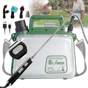 2 Gallon Electric Garden Sprayer, 7.4V Battery Powered Sprayer with USB Rechargeable Handle, Telescopic Wand, 4 Adjustable Nozzles, Battery Indicator, Shoulder Strap for Lawn, Plant Watering & Yard