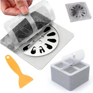 50 Pack Square Disposable Shower Drain Hair Catcher Stickers - Waterproof Drain Covers for Bathroom Floor, Sink & Bathtub, Easy-Peel Drain Hair Trap for Clog Prevention & Hygiene