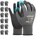 Kebada W1 Work Gloves for Men and Women, PU Coated Safety Gloves with Grip, Touchscreen, Ideal for Warehouse Package Handling, Construction, Gardening, 12 Pairs, Gray, Large 