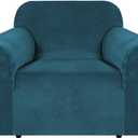 H.VERSAILTEX Stretch Velvet Armchair Cover Couch Covers 1 Cushion Chair Slipcover for Living Room Furniture Cover Crafted from Thick Comfy Rich Velour (Chair 31"-49", Deep Teal)