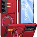 JAME for Samsung Galaxy S26 Case, Ring Holder Stand Kickstand, Slide Camera Cover with Screen Protector, Dual-Layer Shockproof Protective, Magnetic Accessory Friendly Galaxy S26 Phone Case, Red