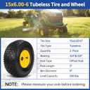 2 Pcs 15x6.00-6 Tubeless Lawn Mower Tire and Wheel, 15x6-6 Lawn Mower Front Tires, Compatible with John Deere Riding Mowers Lawn Tractors, with 3/4" & Extra 5/8" Bearings, 3"-4.4" Offset Hub, Yellow