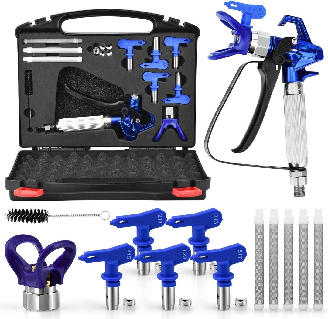 3600 PSI High Airless Paint Sprayer Gun, with 1 Tip Guard 5 Spray Tips and 5 Airless Paint Spray Gun Filter (211,313,415,517,623) 3600 PSI High Airless Paint Sprayer Gun, with 1 Tip Guard 5 Spray Tips and 5 Airless Paint Spray Gun Filter (211,313,415,517,623)