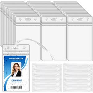 Oomcu 60 PCS Clear Plastic Luggage Tags Holders Bulk - Cruise ID Card Badge Label Tag Holder with Loops Straps for Suitcases, Backpacks, Travel, Office, Business Supplies,Baggage Name Tags (60)