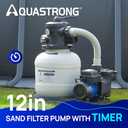 AQUASTRONG Sand Filter Pump for Above Ground Pool with Timer, 3/4 HP Pool Pumps Above Ground 3800 GPH for Pools up to 14000 GAL, 12in Pool Filter with 6-Way Valve, Improved Circulation and Filtration