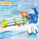 Gatling Electric Water Gun, 1500cc Squirt Water Pistol Toy Powerful Water Blaster 50-55 Feet Range, Automatic Super Water Soaker for Kids Summer Outdoor Swimming Pool Beach Party,Blue