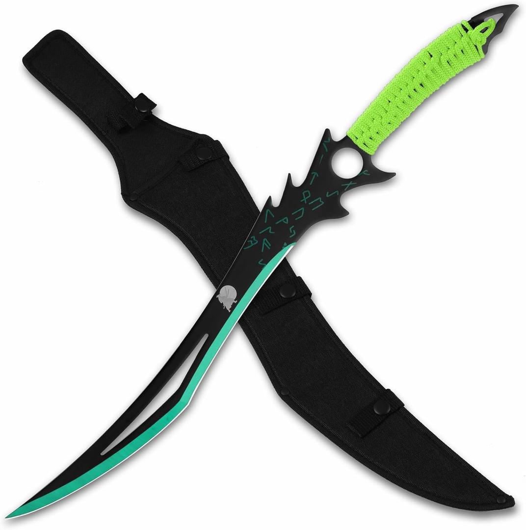 REAT Ninja Sword with Sheath, 26" Fantasy Full Tang Desgin,440 Stainless Steel Blade with Black Coating,Non-silp Cord-Wrapped Handle,Real Swrods for Adults (Green)