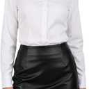 Button Down Shirts for Women - Slim Fit Long Sleeve Shirts for Women, Solid Stretch Dress Shirts Work Shirt Office Blouses (White, XL)