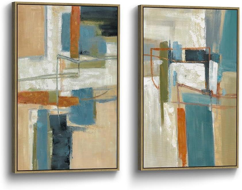 Abstract Geometric Framed Wall Art: 2 Piece Minimalist Canvas Shape Pattern Picture Contemporary Print Vertical Aesthetic Modern Artwork Decor for Living Room Bedroom (36L" x 24W")