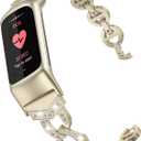 Wearlizer Compatible with Fitbit Fitbit Charge 6/Charge 5 Bands, Adjustable Premium Metal Straps Bling Bracelet Dressy Wristbands Cute Accessories Replacement Bands for Fitbit Fitbit Charge 6/Charge 5 Bands for Women (Soft Gold)