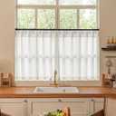 Cream Ivory Linen Pleated Curtains 30 Inch Length Light Filtering Semi Sheer Mini Curtains for Small Window Basement Bathroom Pinch Pleat Boho Farmhouse Short Kitchen Drapes Laundry Room RV 40x30
