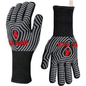 QUWIN BBQ Gloves, Oven Gloves 1472℉ Extreme Heat Resistant, Grilling Gloves Silicone NonSlip Oven Mitts, Kitchen Gloves for BBQ, Grilling, Cooking, Baking1 Pair… (Black, One Size(Long Cuff))