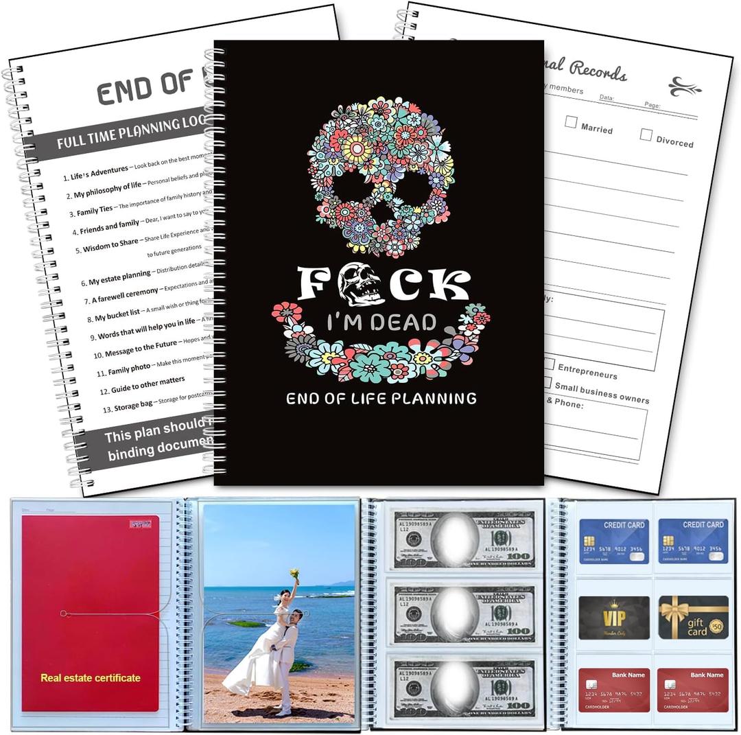 End of Life Planner, Can Store Bank Cards, Envelopes, Photos Death Note Book, Sorry It's Your Problem Now Because Im Dead, If I Die Binder This Book Can Help Your Lover Comprehensively