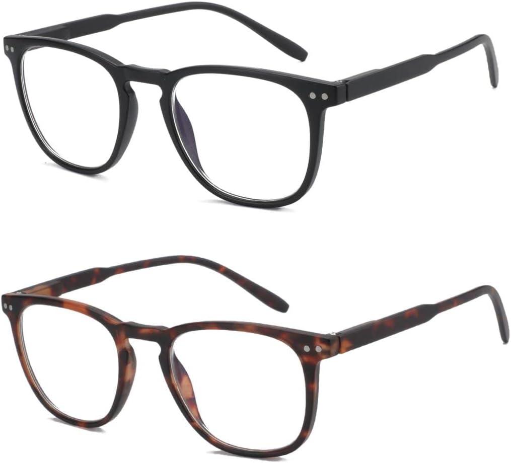 BLUEMOKY Reading Glasses for Women Men, Blue Light Blocking Glasses 2 Pack, Computer Readers, Spring Hinge (Square and Square)