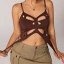 Verdusa Women's Sleeveless Crop Top Cut Out Asymmetrical Hem Slim Fit Cami Top (Brown, XL)