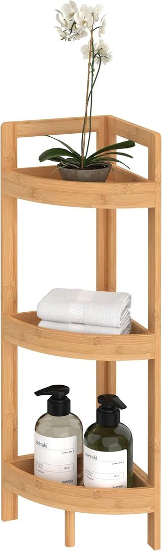 ClosetMaid Corner Shelf, 3 Tiers with Display Shelves, Floor Standing Bookshelf, Small Space Shelving Unit, Plant Stand, Bamboo Wood