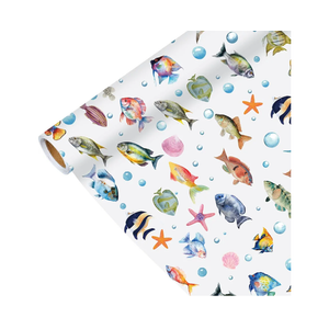 Pineraap Fish Wrapping Paper Roll - Watercolor Colorful Ocean Theme Gift Wrap for Beach Parties, Birthdays, Baby Showers, 17Inch x16.4Feet