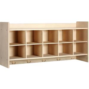 Colingmill Wall Cubbies 10 Section Hanging Cubby Storage Organizer with Coat Hooks Wooden Daycare Storage for Classroom School Kindergarten Kids Toys, 40.55 x 20.28 x 11.81 inches