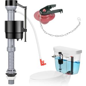 Universal Toilet Flusher Replacement Kit, Water-Saving & Height Adjustable Fill Valve, 2-Inch Flapper, Quiet & Anti-Siphon Toilet Repair Kit Inside Tank, Easy to Install (Red, 1-Pack)