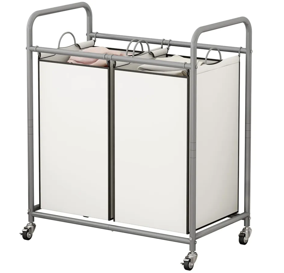 Laundry Sorter Basket 2 Bag Laundry Hamper Cart with Rolling Removable Bags Laundry Organizer Cart for Clothes Storage, Beige (2 Bags, Beige)