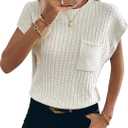 Womens Short Sleeve Sweaters Summer Cap Sleeve Tops Casual Crewneck Oversized Lightweight Knit Sweater Vest (White, XL)