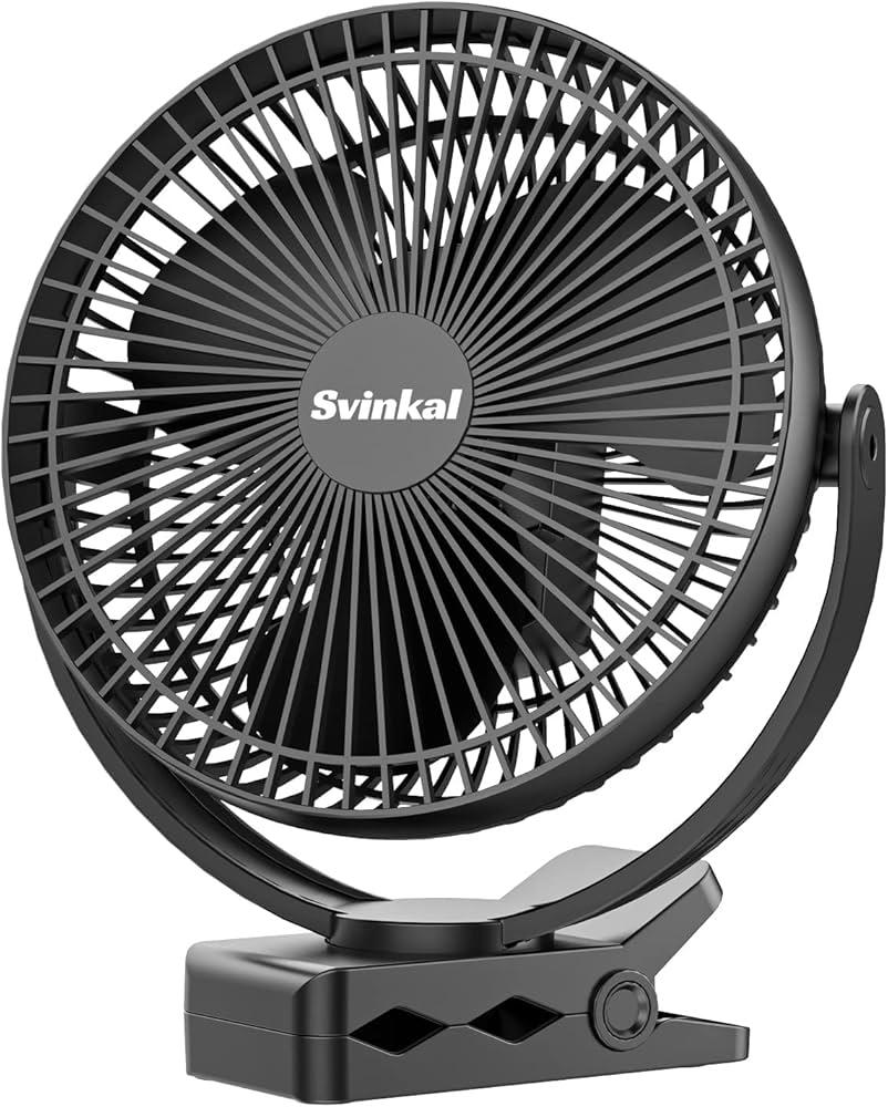 Svinkal Portable Clip on Fan 10000mAh Battery Powered, USB Type C, Supports 720° Adjustment, 4 speed, 8inch Personal Fan for Table, Bedroom, Desk, Camping, Stroller, Golf Cart
