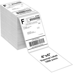 MaxGear 4" x 6" Direct Thermal Labels, 1000 Fanfold Labels, for Shipping & Mailing, Perforated White, Commercial Grade with Permanent Adhesive, Compatible with Most Thermal Printers, 1 Stack