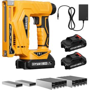 21V Cordless Nail Gun - 18 Gauge 3-in-1 Electric Brad Nailer with 2 x 2.0Ah Batteries & Charger & 1000x18GA Nails & 1000xT50 Staples & 1000x1014J Staples for DIY Home Projects & Wood Working