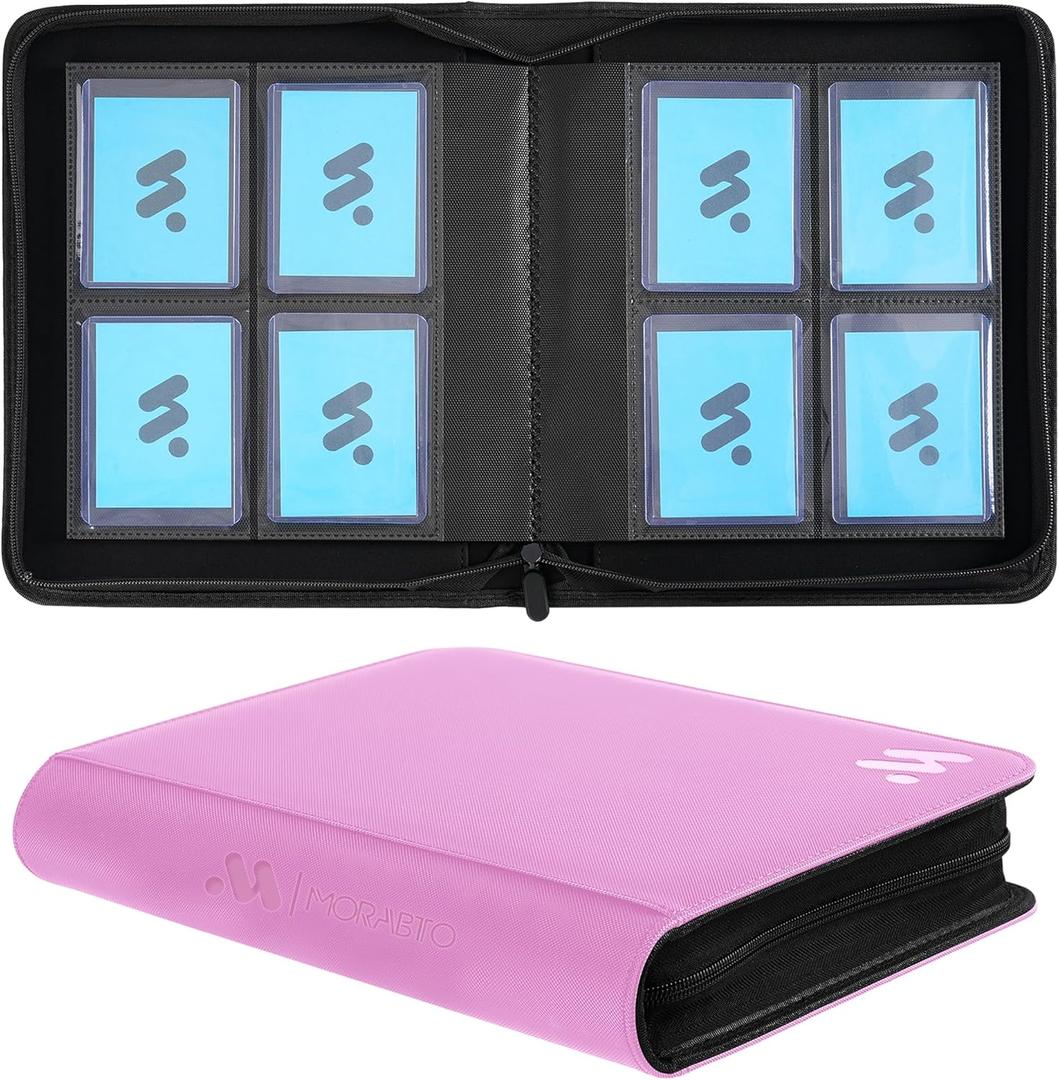 Top Loader Binder, Holds 128 Top Loaders,4 Pocket Top Loader Binders for 3" x 4" Rigid Cards,Card Album Folder for Hard Plastic Top Loaders (Pink-Purple)