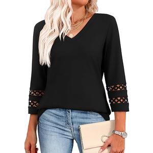 XIEERDUO 3/4 Length Sleeve Womens Tops Dressy Casual Blouses for Women 2025 Trendy V Neck T Shirts Summer Clothes (women XL)