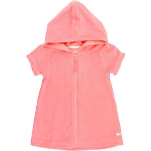 RuffleButts Girls Terry Knit Full-Zip Swim Cover-Up - Fashion Swimwear Cover-Up Dress (Bubblegum Pink, 5T)