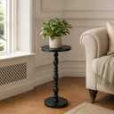 Round Side Table, Solid Wood Pedestal Drink Table for Small Spaces, Modern Accent End Table with Non-Slip Base for Living Room, Bedroom, Sofa Couch, Black